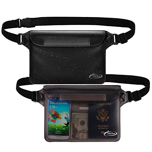 Product Cover AiRunTech Waterproof Pouch with Waist Strap (2 Pack) | Beach Accessories Best Way to Keep Your Phone and Valuables Safe and Dry | Perfect for Boating Swimming Snorkeling Kayaking Beach Poo(Gray+Black)