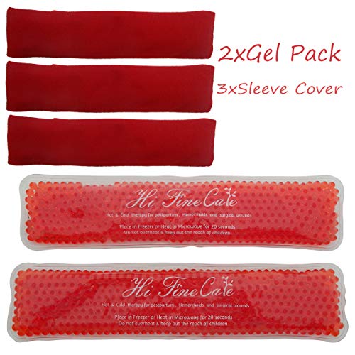 Product Cover Reusable Perineal Cooling Pad for Postpartum & Hemorrhoid Pain Relief, Hot & Cold Packs for Women After Pregnancy and Delivery, Pack of 2 Gel Pads Plus 3 Washable Sleeves (Red)