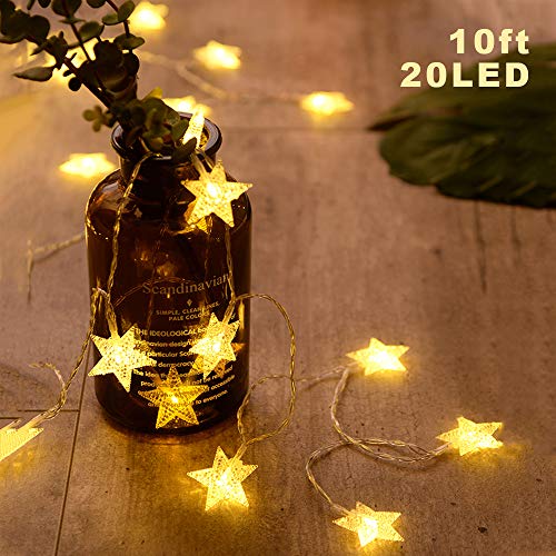 Product Cover ANJAYLIA 20 LED Star String Lights 10 FT Fairy Christmas Lights Battery Operated for Indoor & Outdoor, Party, Wedding and Holiday Decorations Warm White