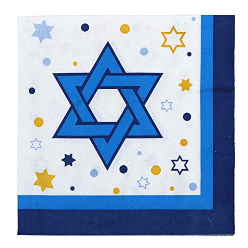 Product Cover Iconikal Disposable Dinner Paper Party Napkins, Hanukkah Stars, 72-Count