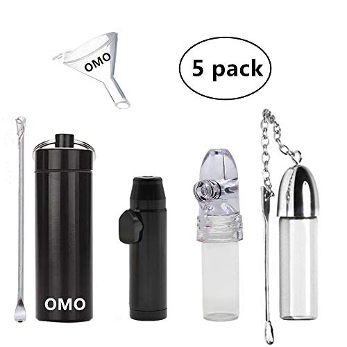 Product Cover OMO Snuff Bullet Metal Snuff Spoon Small Funnel Aluminium Alloy Snuff Bullet Kit Sealed Snuff Bottle with Spoon Rocket Snorter Dispenser Glass Snuff Bullet(5 pack)