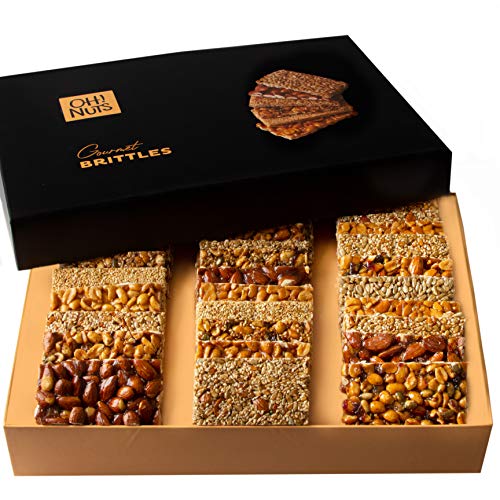 Product Cover Oh! Nuts Christmas Candy Brittle Gift Baskets, 8 Variety Gourmet Holiday Sweets Treats Mixed Nut Bars Food Gifts Sets Prime Basket for Birthday Men Women Family Valentines Day Corporate Box Delivery
