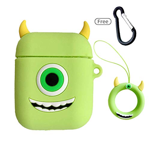 Product Cover Mike Airpods Case,Cute 3D Cartoon Mike Wazowski Case for Apple Airpods, 3-in-1 Airpods Accessories Shockproof Protective Silicone Cover and Skin for Apple Airpods 2&1 Charging Case (3D Mike)