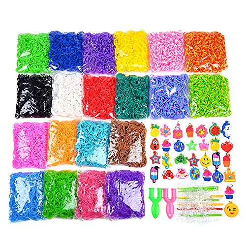 Product Cover 9200+ Rainbow Rubber Bands Refill Set Include: 8400+ Premium Quality Loom Bands in 20 Kinds Unique Colors + 400 S-Clips + 30 Lovely Charms + 6 Crochet Hooks + 2 Y Loom, No Loom Board Include