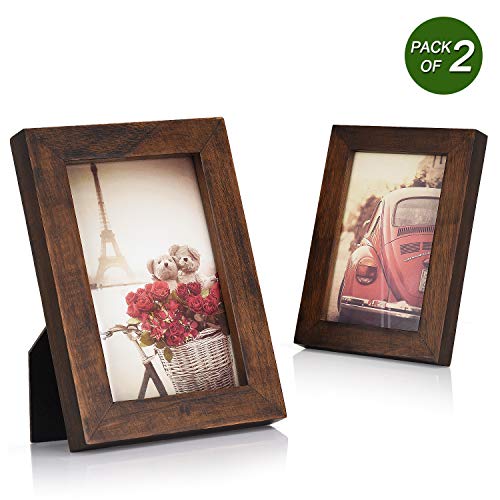 Product Cover Emfogo 4x6 Picture Frames Photo Display for Tabletop or Wall Mount Solid Wood High Definition Glass Photo Frame Pack of 2 Vintage Walnut