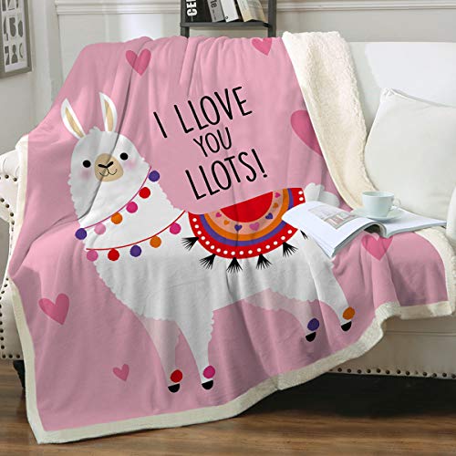 Product Cover Sleepwish Llama Sherpa Blankets and Throws Girls Home Fleece Throw Blanket Cute Soft Blanket for Sofa Chair Bed Office Travelling Camping Llama for Women,Pink Cute,Throw (50