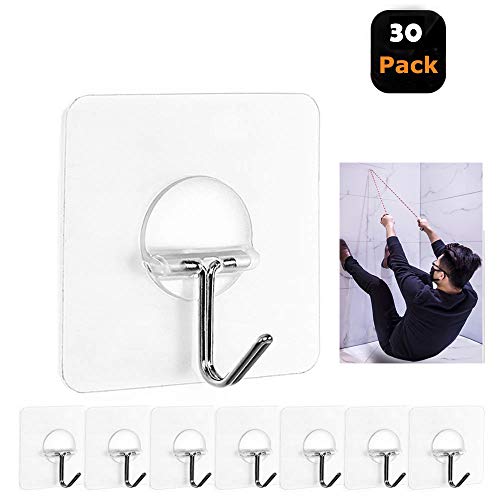 Product Cover KANGMOON 2019 Wall Hooks 13lb(Max) Transparent Reusable Seamless Hooks,Waterproof and Oilproof,Bathroom Kitchen Heavy Duty Self Adhesive Hooks,30 Pack