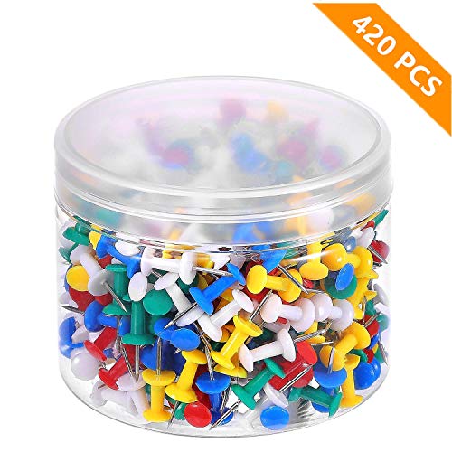 Product Cover WenTao 420PCS Push Pins, Assorted Colors Thumb Tacks, Premium Plastic Head and Steel Point for Bulletin Boards, Maps, Calendars, Memos and Office Organization