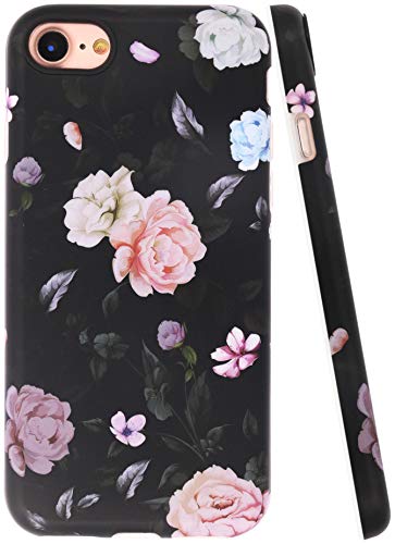 Product Cover A-Focus Case for iPhone 8 Case Rose, iPhone 7 Case Floral Frosted IMD Design Series Anti Scratch Flexible Slim Fit TPU Rubber Silicone Case for iPhone 7 iPhone 8 4.7 inch Matte Flower Black