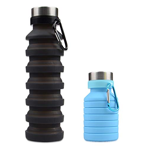 Product Cover Collapsible Water Bottle, Light Reusable Travel Drinking Water Bottles, Foldable Silicone Drinking for Outdoor Camping Sports Running Hiking Camping BPA Free, FDA Approved Leak Proof 550ML