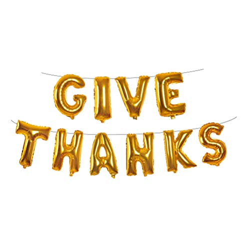 Product Cover GIVE THANKS Foil Balloons Aluminum Mylar Balloons Banner for Thanksgiving Holiday Party Decorate 16inch - Gold