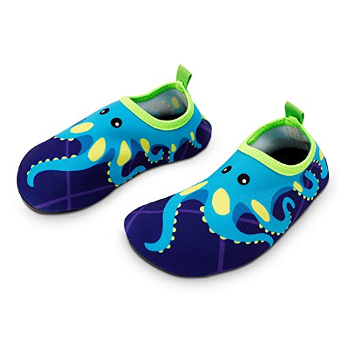 Product Cover Bigib Toddler Kids Swim Water Shoes Quick Dry Non-Slip Water Skin Barefoot Sports Shoes Aqua Socks for Boys Girls Toddler, Blue Octopus, 7 Toddler