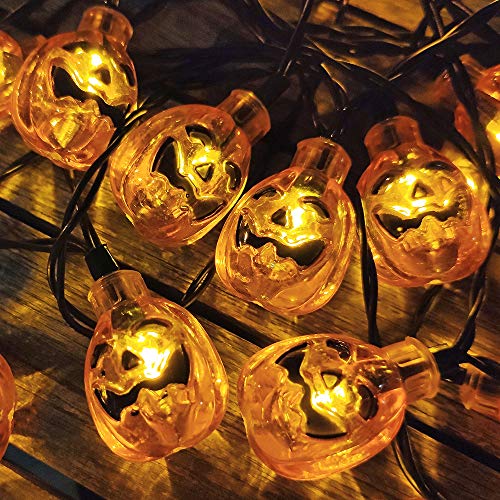Product Cover Eurus Home Halloween Pumpkin String Lights 33 ft with 50 LEDs,Solar Powered Jack-O-Lantern Decorative Lights for Patio,Parties (IP65 Waterproof,8 Light Modes,Warm White)