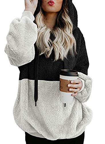 Product Cover Actloe Women Casual Fuzzy Sweatshirt Hooded Loose Outwear with Pockets