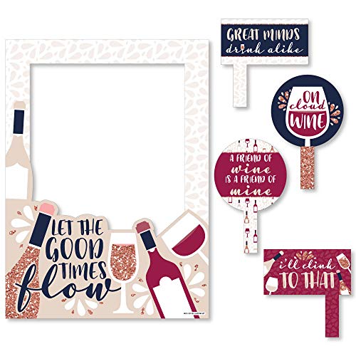 Product Cover Big Dot of Happiness But First, Wine - Wine Tasting Party Selfie Photo Booth Picture Frame and Props - Printed on Sturdy Material