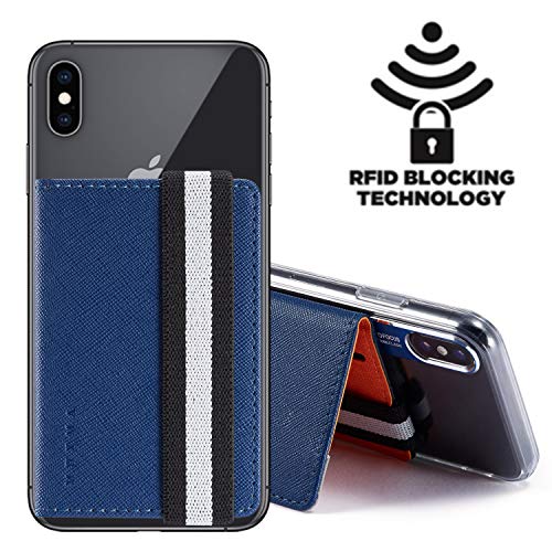 Product Cover Cell Phone Card Holder RFID Monet Flip Wallet Cover Stand Multi Slot Case Pocket Credit Card Cash Attachment for iPhone,Samung Android,Most All Smartphones (Blue)