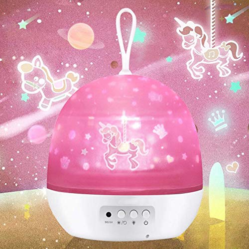 Product Cover Night Light for Kids,Baby Light Projector,Carousel,Space,Star,Ocean,4 Theme Colorful Projector for Girls Boys,Baby Gifts for 1-12 Years Old(4 Sets of Film)(White)