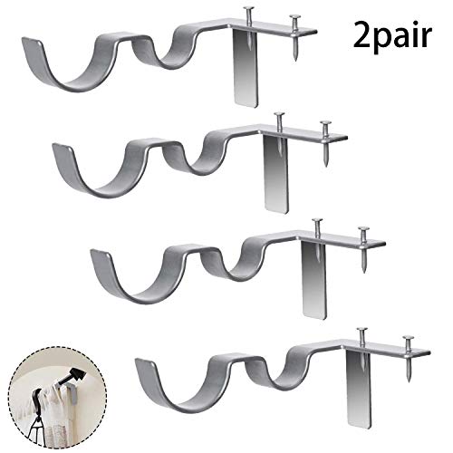 Product Cover MOLECOLE Double Curtain Rod Brackets, Curtain Rod Holders No DrillingTap Right Into Window Frame Curtain Rod Sliver Hang Curtain Brackets for Window Bedroom Decoration Install in Seconds（2 Pair）