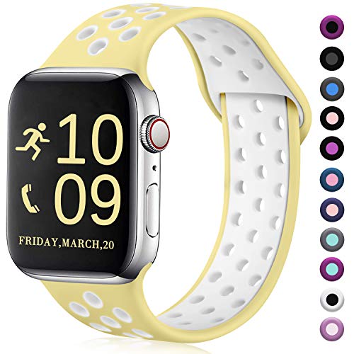 Product Cover Zekapu Compatible with Watch Band 38mm 40mm, for Women Men, S/M, Breathable Silicone Sport Replacement Band Compatible with iWatch Series 5/4/3/2/1, Mellow Yellow/White