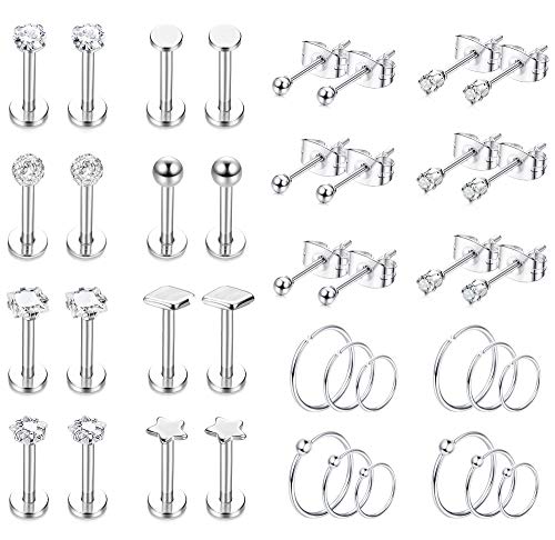 Product Cover LOYALLOOK 20Pairs Stainless Steel Tiny Stud Earrings Small Endless Hoops Earrings Set Ball CZ Stud Cartilage Earrings Tragus Helix Piercing Jewelry
