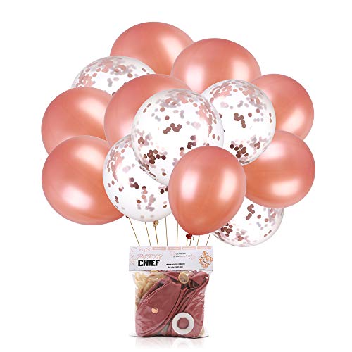 Product Cover Rose Gold Balloons | Rose Gold Confetti Balloons | 24 - Pack | 18 Inch Premium Latex Balloons | Perfect for Rose Gold Party Decorations | Birthday Party | Bridal Shower | Baby Shower | Wedding | Engagement | Graduation | Bachelorette | FREE