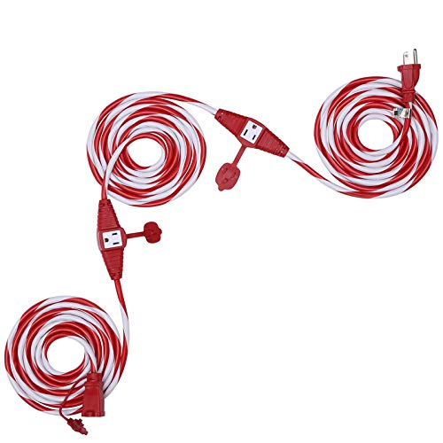 Product Cover Dewenwils 25 FT Candy Cane Outdoor Extension Cord with Multiple Spaced Outlets Plugs, 16/3 SJTW Power Cord for Christmas Tree Lights and Holiday Decorations, UL Listed