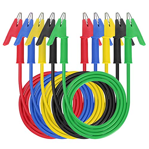 Product Cover Sumnacon 5 Pcs Dual Ended Crocodile Alligator Clips, 15A Test Lead Wire Cable with Insulators Clips, 5 Colors 3.3 ft/1m Test Flexible Cable with Protective Jack Copper Clamps for Electrical Testing