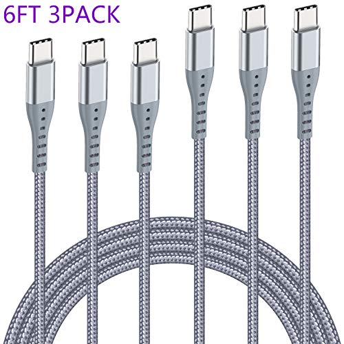 Product Cover XnewCable 6FT 3PACK Type C to C 2.0 Cable for USB Type-C Devices Compatible with Samsung Galaxy Note 8 S8 S8+ S9,Google Pixel, Nexus 6P, Huawei Matebook, GrPro Hero7 (Dark Gray)