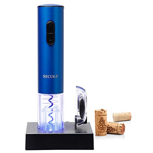 Product Cover Secura Electric Wine Opener, Automatic Electric Wine Bottle Corkscrew Opener with Foil Cutter, Rechargeable (Blue)