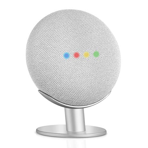 Product Cover Caremoo Metal Pedestal Stand for Google Nest Mini (2nd Gen) and Google Home Mini (1st Gen), Sound Visibility and Appearance Improving, Desktop Mount for Your Google Mini Voice Assistant (Silver)