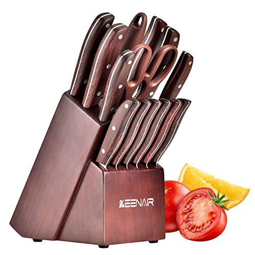 Product Cover Keenair Knife Sets, 15-Piece Kitchen Knife Set with Block Wooden, Knife Block Set with Sharpener and German Stainless Steel
