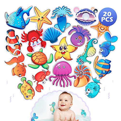 Product Cover PGFUN 20PCS Marine Organism Stickers Tub Tattoos Sea Animal Decals Treads Adhesive Appliques with Scraper for Stairs,Refrigerators, Windows, Bathtub,Mirrors and Other Smooth Surfaces Decoration