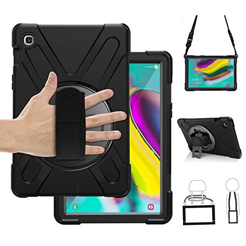 Product Cover Galaxy Tab S5e Case 2019 with 360 Degree Rotation Stand, SIBEITU Three Layer Heavy Duty Shockproof Rugged Case with Hand Strap&Shoulder Strap for Samsung Galaxy Tab S5e 10.5 inch [SM-T720/T725],Black