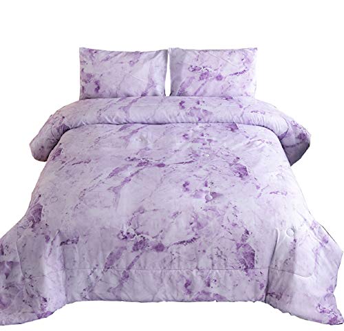 Product Cover A Nice Night Closure-Printed Marble Ultra Soft Comforter Set Bed-in-a-Bag,Queen (New-Purple, Queen)