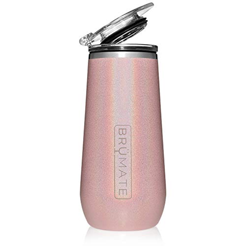Product Cover BrüMate 12oz Insulated Champagne Flute With Flip-Top Lid - Made With Vacuum Insulated Stainless Steel (Glitter Blush)