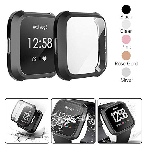 Product Cover ACUTAS TPU Screen Protector Case Cover Scratches Protection Shell Case for Fitbit Versa Lite Smart Watch (Black)