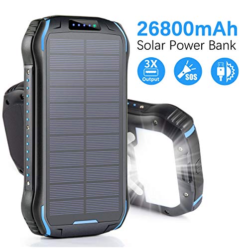 Product Cover Aonidi Solar Charger 26800mAh Power Bank Portable Charger Battery Pack with 3 Outputs & 2 Inputs(Micro USB ＆ Type-C) High Capacity Backup Battery Compatible Smartphone,Tablet and More
