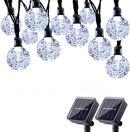 Product Cover 2 Pack Solar String Lights - 21ft 30 LED Outdoor Solar Christmas Lights, with 8 Modes, Waterproof Crystal Ball String Lights for Wedding Christmas Camping Garden Patio Bistro Backyard (White)