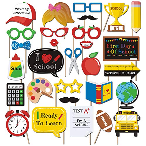Product Cover 29 PCS Back To School Party Photo Props 2019 First Day New Grade of Class Student Teachers Welcome Back Ideas Centerpiece Decoration Supplies