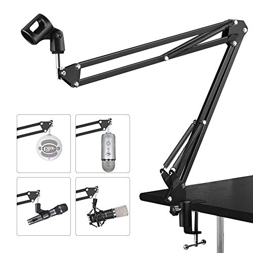 Product Cover Microphone Suspension Mic Clip Adjustable Boom Studio Scissor Arm Stand For Blue Yeti Snowball, Constructed With Premium Quality Metals For Professional Streaming, Voice-Over, Recording,Games