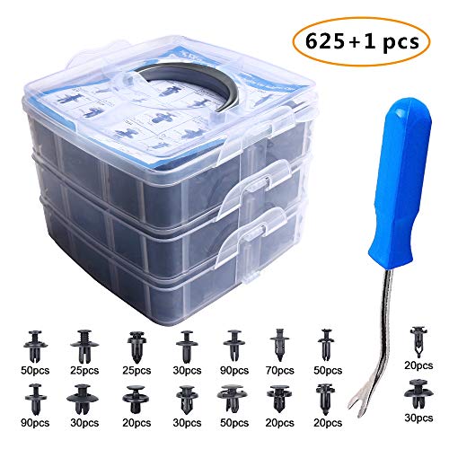 Product Cover EZYKOO 625Pcs Car Push Retainer Clips & Plastic Fasteners Kit - 16 Most Popular Sizes Auto Push Pin Rivets Set Nylon Bumper Fender Rivets Clips Door Trim Panel Clips Compatible with GM Toyota Honda