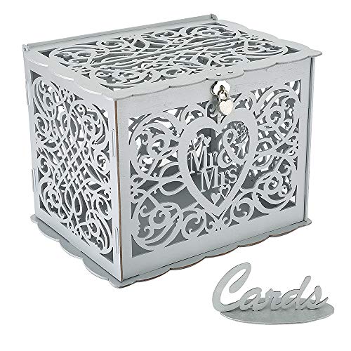 Product Cover Wedding Card Box, Money Box With Lock Slot,  DIY Wooden Money Box, Used for Wedding Reception, Anniversary, Baby Shower, Birthday Party, Graduation Party Decoration (Silver)