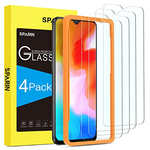 Product Cover [4 Pack] OnePlus 6T Screen Protector, SPARIN [Tempered Glass] [Anti-Scratch] [High Definition] Screen Protector with Alignment Frame