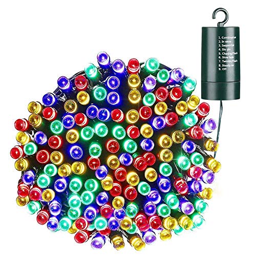 Product Cover Battery Christmas Lights - 68.9ft 200 LED 8 Modes Battery Operated String Lights, Timer, Waterproof Battery Fairy Lights for Christmas Decorations, Garden, Party, Xmas Tree Decorations (Multicolor)