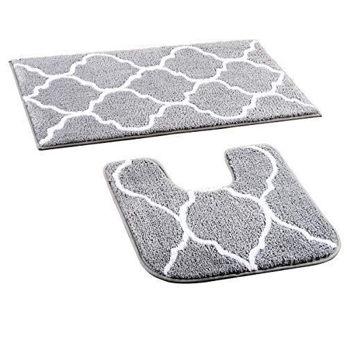 Product Cover YJ.GWL 2 Piece Shag Bathroom Rugs Set, Soft Non Slip Plush Bath Mat and U-Shaped Toilet Mat Super Water Absorbent Machine-Washable Bath Rug for Toilet, 21