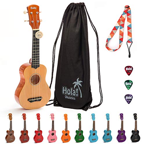 Product Cover Hola! Music HM-21NT Soprano Ukulele Bundle with Canvas Tote Bag, Strap and Picks, Color Series - Natural/Mahogany