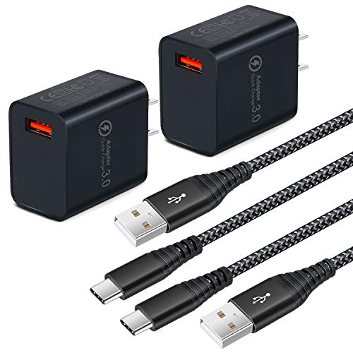 Product Cover Quick Charge 3.0 Wall Charger, USB Type C Cable 6ft, Besgoods 2-Pack 18W QC 3.0 Charger Adapter with USB C Cable Compatible with Samsung Galaxy S10 S9 S8 Note 8 9, LG, HTC and More