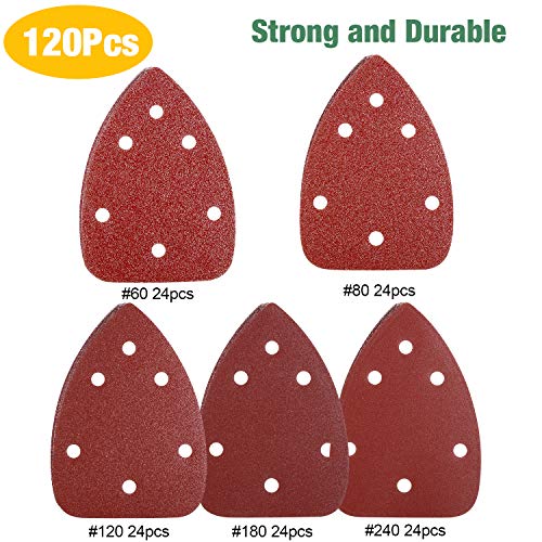 Product Cover TECCPO Sandpaper, 120Pcs Mouse Detail Sander Sheets, 60/80/120/180/240 Grits Hook and Loop Sanding Discs for Grinding and Polishing - TASP31A