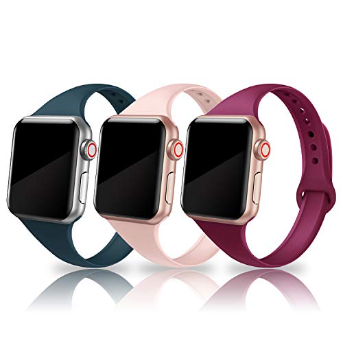 Product Cover SWEES Sport Band Compatible with Apple Watch 38mm 40mm, 3 Packs Narrow Soft Silicone Slim Small Replacement Wristband for iWatch Series 5, Series 4, Series 3, Series 2 Series 1 Sport Edition Women Men