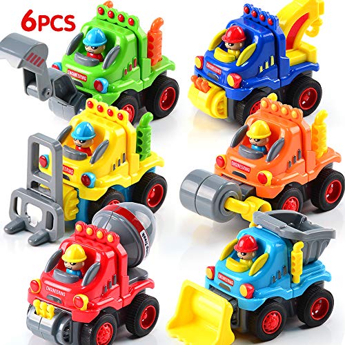 Product Cover FLY2SKY 6 Pack Toy Trucks for Toddlers 1 2 3 Years Old Toddler Toys for 1 Year Old Boys Push and Go Construction Vehicles Toys Friction Powered Toy Cars Birthday Gifts Christmas Gifts for Boys Kids
